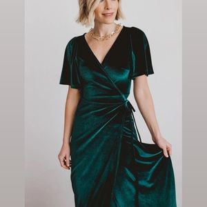 Baltic Born emerald green velvet wrap dress, size L